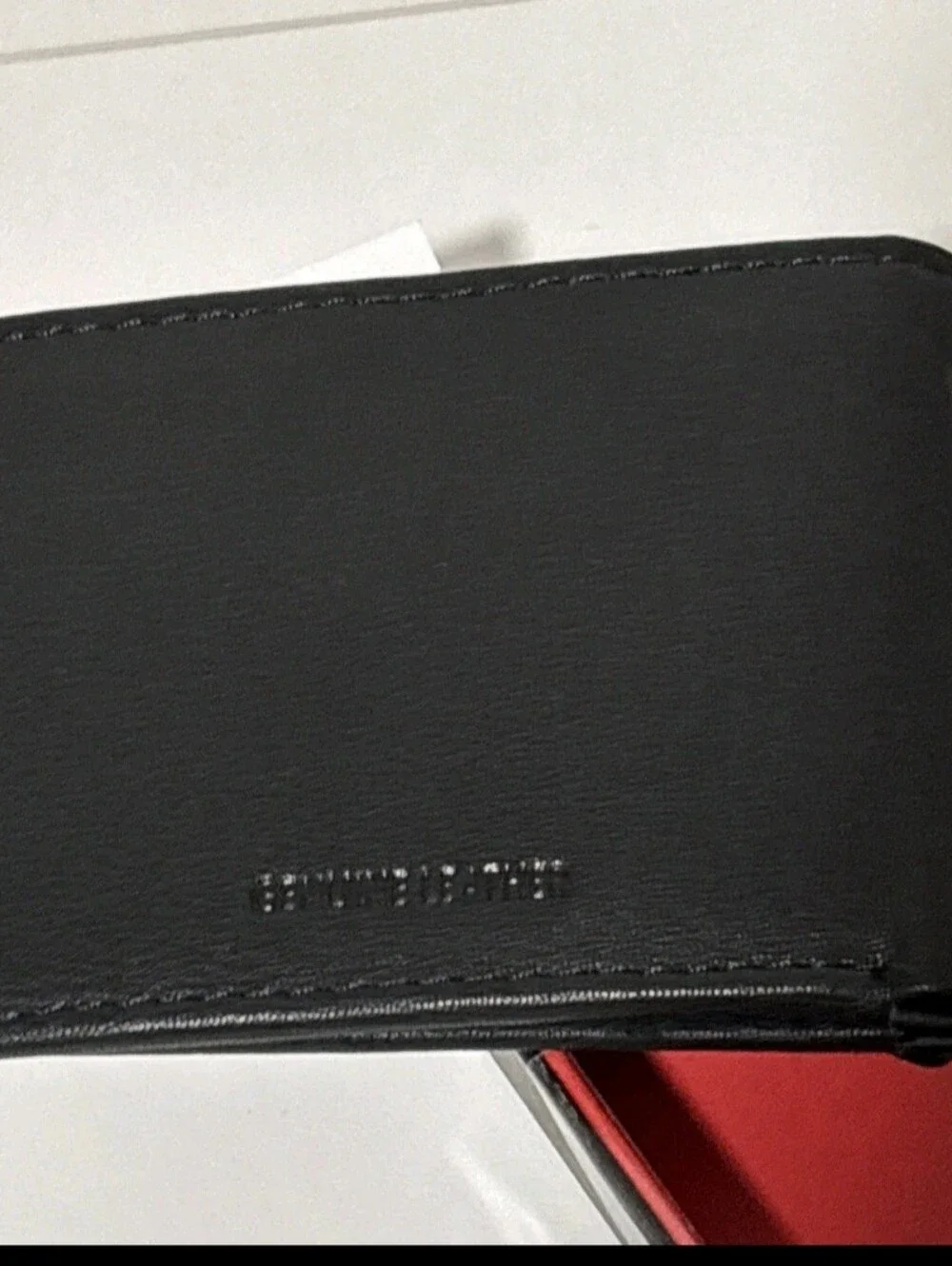 Genuine Leather RFIED Protection Men’s Black Bifold Wallet  Red Logo NEW